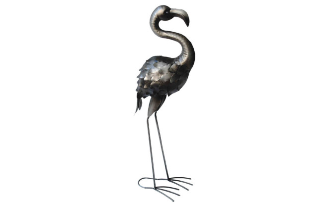 Flamingo aus Metall Farbe silber-antik
